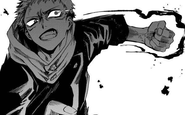 Dynamic 4K Ultra HD wallpaper featuring Yuji Itadori from the anime Jujutsu Kaisen, showcasing his fierce determination and striking pose against an artistic background.
