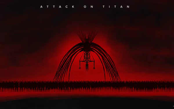 4K Ultra HD Attack on Titan wallpaper featuring the ominous Founding Titan and The Rumbling with dark red and black tones creating an intense anime scene.