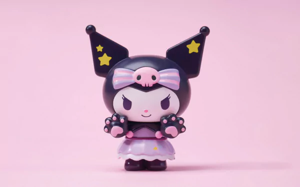 HD desktop wallpaper featuring Kuromi from Onegai My Melody against a pink background.