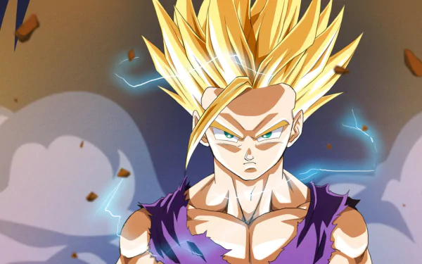 HD desktop wallpaper featuring Gohan in his Super Saiyan 2 form from Dragon Ball Z, with glowing, spiked golden hair and an intense expression amid a dynamic, energy-charged background.