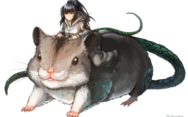 HD desktop wallpaper featuring Hamsuke and Narberal Gamma from the anime Overlord. Narberal rides on Hamsuke, showcasing a blend of fantasy and adventure elements from the series.