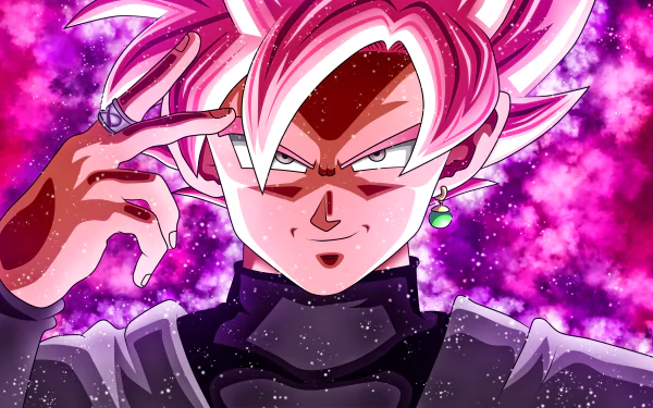 HD desktop wallpaper featuring Black Goku in Super Saiyan Rosé form from Dragon Ball Super, set against a vibrant, cosmic background.