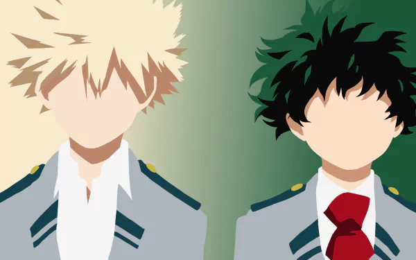 Minimalist 4K Ultra HD My Hero Academia anime wallpaper featuring faceless portraits of two main characters in their school uniforms against a gradient background.