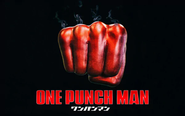 HD desktop wallpaper and background featuring a steaming red fist with the text One-Punch Man in bold red letters below.