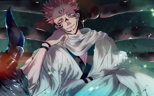 A vibrant 4K Ultra HD wallpaper featuring Sukuna from Jujutsu Kaisen, showcasing his distinctive pink hair and fierce demeanor against a dynamic background.