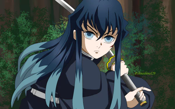 Muichiro Tokito from Demon Slayer: Kimetsu no Yaiba, depicted in detailed anime style with intense blue eyes, drawn as a 4K Ultra HD PC desktop wallpaper.