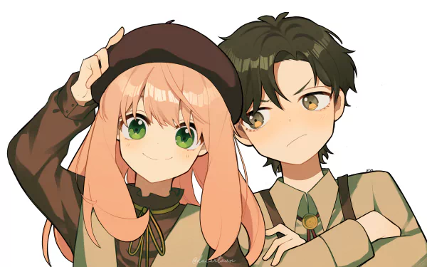 An 8K Ultra HD anime wallpaper featuring Anya Forger and Damian Desmond from Spy x Family with vibrant colors and detailed character design.