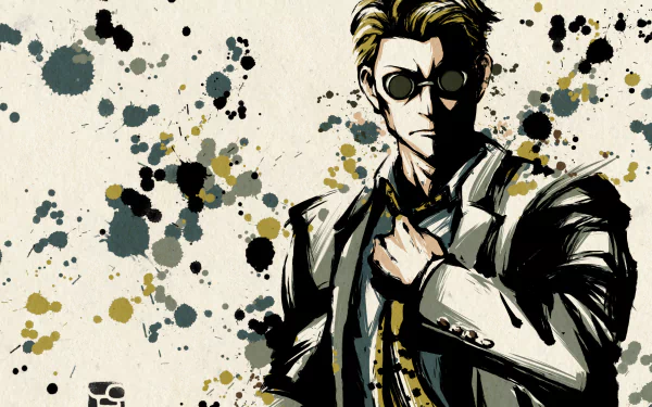 4K Ultra HD anime wallpaper featuring Kento Nanami from Jujutsu Kaisen in a stylish suit, set against a splattered paint background.