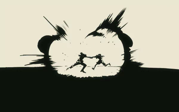 4K Ultra HD One Piece anime wallpaper featuring two characters clashing in a dynamic, high-energy battle silhouette against a striking black and white explosion background.