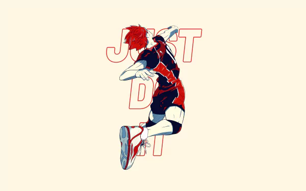 4K Ultra HD anime wallpaper featuring Shōyō Hinata from Haikyū!! in action, with a minimalist design and the phrase JUST DO IT in the background.