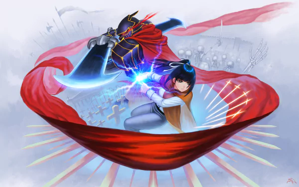 HD desktop wallpaper featuring Ainz Ooal Gown and Narberal Gamma from the anime Overlord, showcasing an intense scene with dynamic energy and vivid colors.
