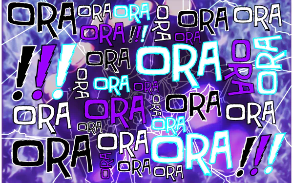 Vibrant 4K Ultra HD Jojo's Bizarre Adventure anime wallpaper featuring dynamic ORA text in various styles against a bold, electric purple and blue background.