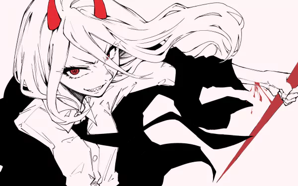 Power from Chainsaw Man is depicted in striking anime style with bold red and black accents on a 4K Ultra HD desktop wallpaper background.