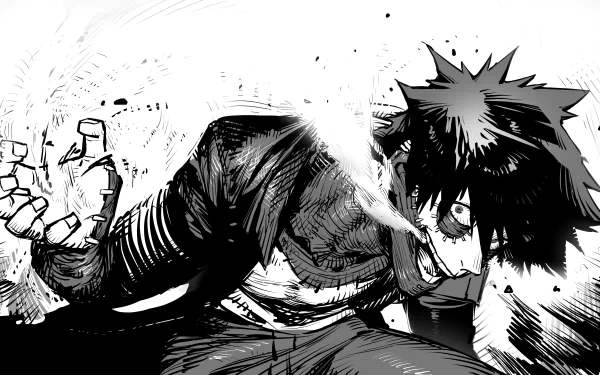 4K Ultra HD anime wallpaper featuring Dabi from My Hero Academia in a dynamic black-and-white illustration with intense expressions and smoky effects.