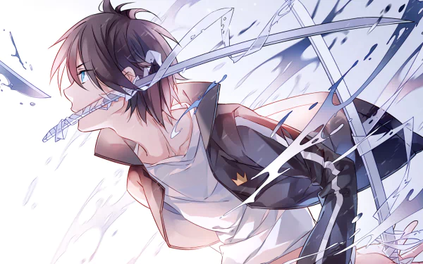 HD desktop wallpaper featuring Yato from Noragami anime, dynamically wielding a sword with a dynamic, action-packed backdrop.