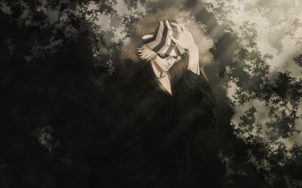 HD desktop wallpaper featuring Kisuke Urahara from the anime Bleach, depicted with his signature hat and a dark, shaded background.