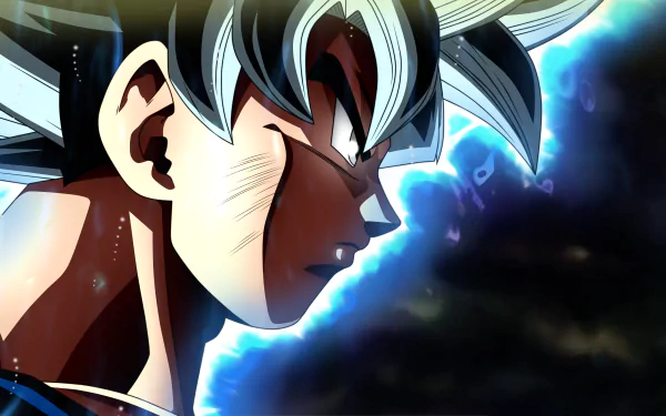 HD desktop wallpaper of Goku from Dragon Ball Super, featuring a close-up of his face with a dynamic, cosmic background.