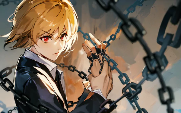 Kurapika from Hunter × Hunter anime, depicted in a dynamic pose with chains, rendered in vivid 4K Ultra HD for a striking PC desktop background.