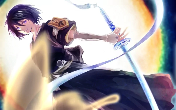 HD desktop wallpaper featuring Rukia Kuchiki from the anime Bleach, depicted holding her sword in a vibrant, dynamic pose against a glowing background.