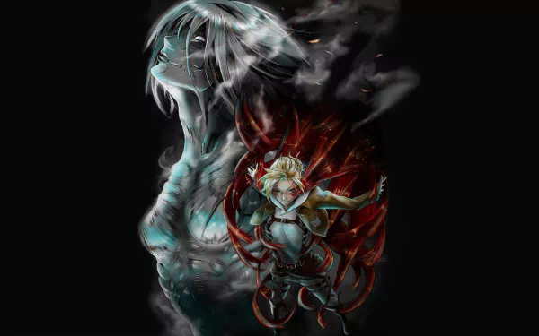 An HD desktop wallpaper featuring Annie Leonhart from the anime Attack on Titan, showcasing a dramatic and powerful artwork with her in both her human and Titan forms.