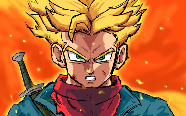 HD desktop wallpaper featuring SSJ Trunks from Dragon Ball Super, with striking anime artwork showcasing Trunks in an intense pose.