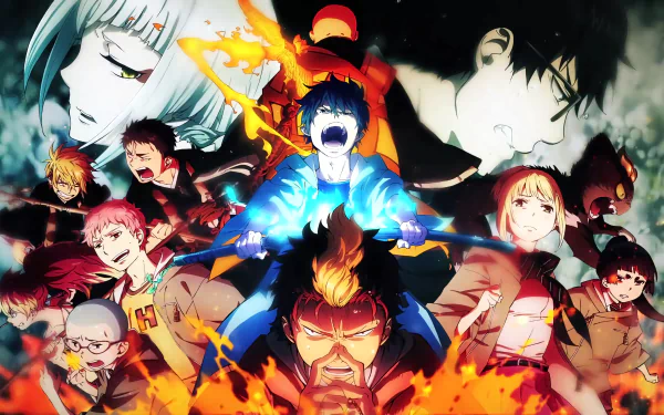 HD wallpaper and background featuring characters from the anime Blue Exorcist in a dramatic and dynamic composition with vibrant colors and intense expressions.