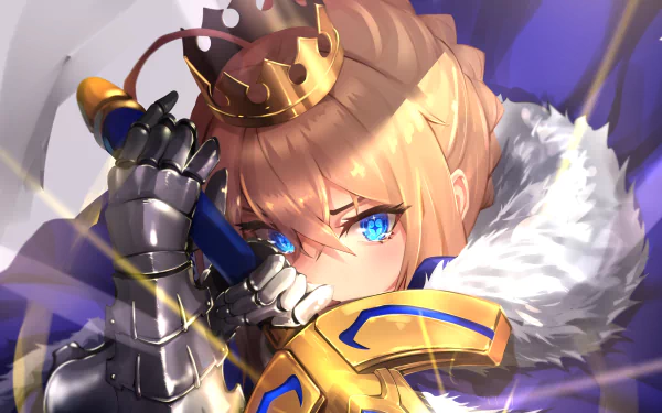 4K Ultra HD anime wallpaper featuring Saber from Fate/Stay Night, showcasing her determined expression and detailed armor in a vivid fantasy style.