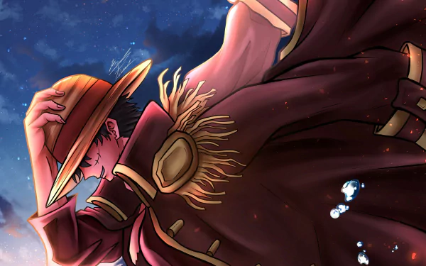 HD PC desktop wallpaper featuring Monkey D. Luffy from the anime One Piece, depicted in dynamic motion with his signature straw hat and vibrant colors.