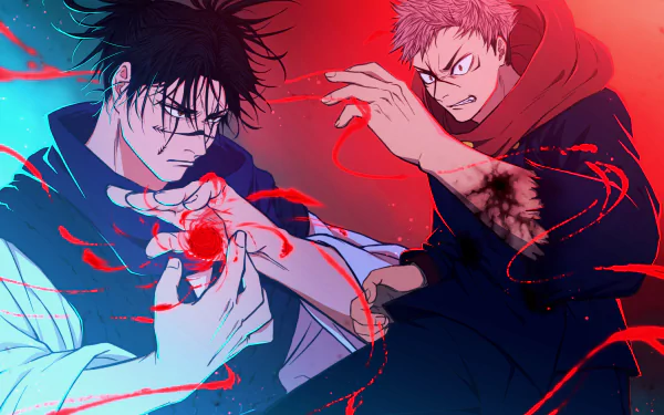 HD desktop wallpaper featuring Choso and Yuji Itadori from Jujutsu Kaisen. Choso wields an energy orb while Yuji appears determined, creating a dynamic and intense scene from the anime.