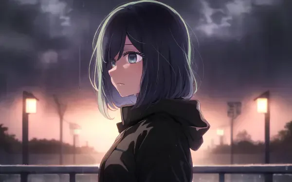 A sad Akane Kurokawa from Oshi no Ko stands alone, gazing into the distance against a moody, twilight background in this striking 4K Ultra HD anime wallpaper.