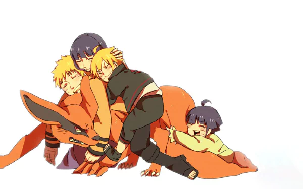 HD wallpaper featuring Naruto Uzumaki, Kurama, Hinata Hyuga, Himawari Uzumaki, and Boruto Uzumaki from the anime Boruto: Naruto the Movie.