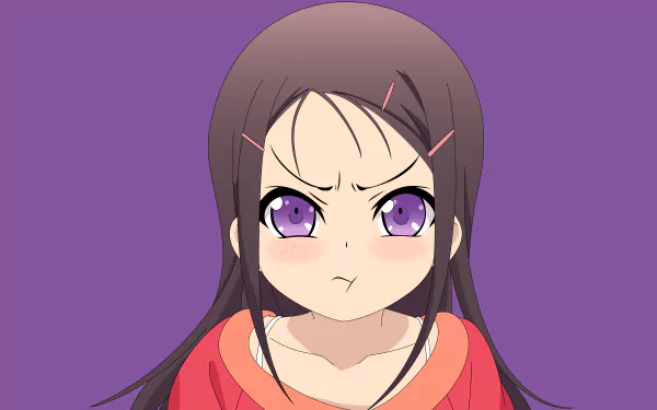 HD desktop wallpaper featuring Ayumi Otosaka from the anime Charlotte, with purple eyes and brown hair, set against a purple background.