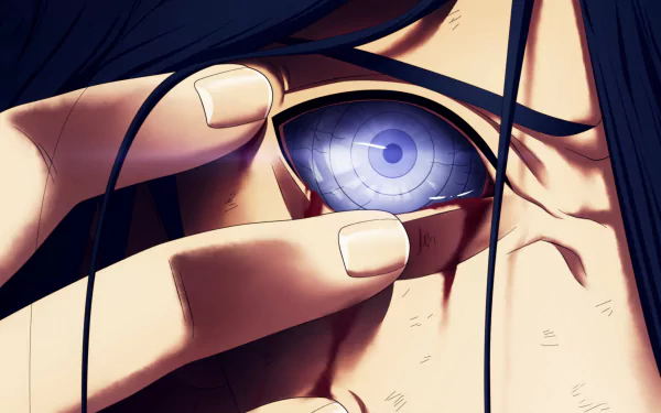 An intense close-up of a character from Naruto, showcasing a striking eye detail. This vibrant 4K Ultra HD wallpaper captures the essence of anime art.