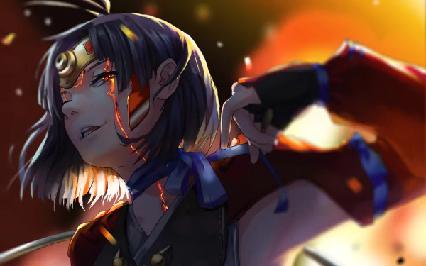HD desktop wallpaper featuring Mumei from the anime Kabaneri of the Iron Fortress, showcasing her in a battle-ready pose with a dramatic background.