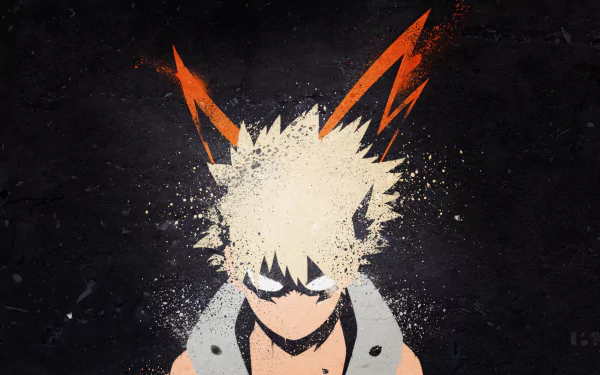 Minimalist HD wallpaper featuring blonde Katsuki Bakugou from the anime My Hero Academia, set against a dark background.