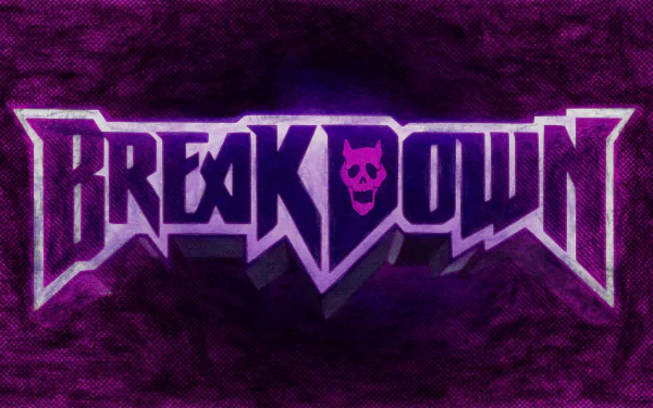 HD desktop wallpaper featuring Breakdown in stylized text with a skull, set against a purple background, inspired by the anime Jojo's Bizarre Adventure.