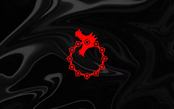 Anime-inspired 4K Ultra HD desktop wallpaper featuring The Seven Deadly Sins emblem in bold red against a sleek black swirling background.