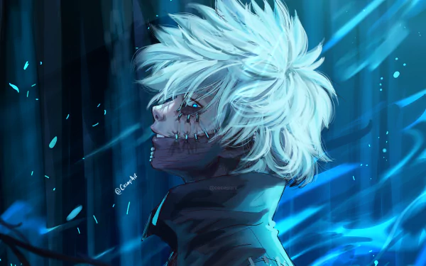 HD PC wallpaper featuring Dabi from My Hero Academia in a dark, blue-toned anime style with glowing effects and intense atmosphere.