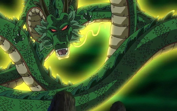 HD Dragon Ball Z anime wallpaper featuring Shenron the dragon in a glowing, dynamic pose against a dark background.