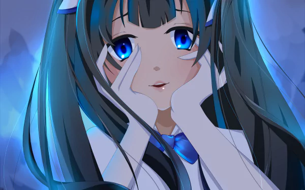 A visually stunning HD wallpaper featuring Hestia from Dungeon ni Deai wo Motomeru no wa Machigatteiru Darou ka (DanMachi), showcasing her captivating blue eyes and charming expression.