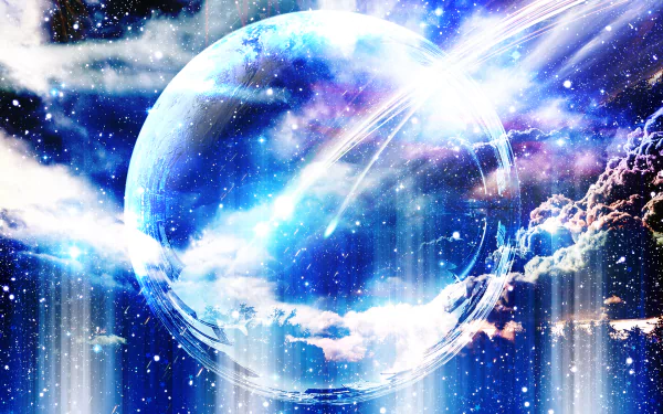 HD anime wallpaper and background from Your Name. featuring a stunning cosmic scene with a glowing orb amidst a vibrant array of clouds and beams of light.