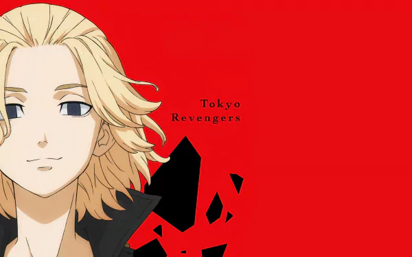 Mikey Manjiro Sano from Tokyo Revengers in a 4K Ultra HD anime wallpaper with a vibrant red background and minimalist design for PC desktop.