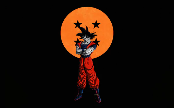 Goku stands confidently with arms crossed in front of an orange, starry backdrop in this vibrant 4K Ultra HD Dragon Ball Z anime desktop wallpaper.