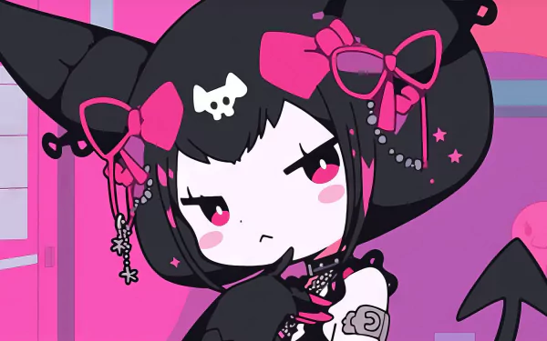 HD desktop wallpaper featuring Kuromi from Onegai My Melody, with a vivid pink and black color scheme.