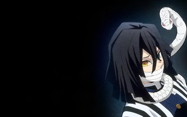 Obanai Iguro from Demon Slayer: Kimetsu no Yaiba with his distinctive snake, featured in a 4K Ultra HD anime desktop wallpaper.