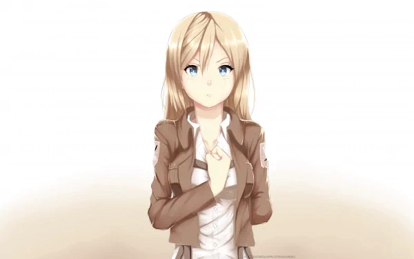 HD desktop wallpaper featuring Historia Reiss from the anime Attack on Titan, standing with a neutral expression, wearing her Survey Corps uniform.