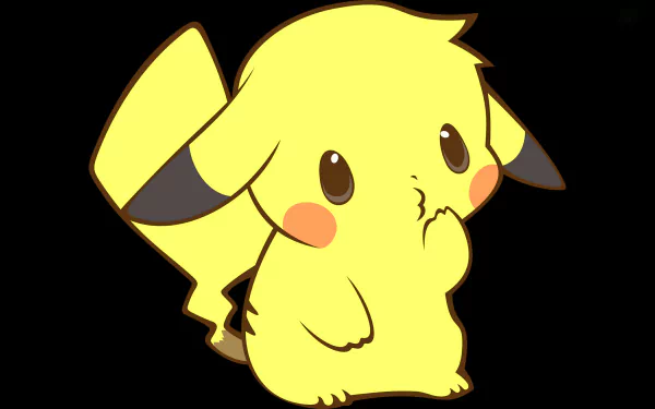HD desktop wallpaper featuring a cute, anime-style Pikachu from Pokémon, set against a black background.
