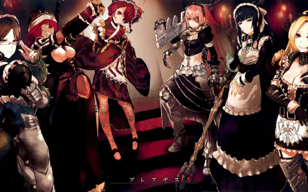 HD desktop wallpaper featuring Solution Epsilon, Entoma Vasilissa Zeta, CZ2128 Delta, Narberal Gamma, Yuri Alpha, and Lupusregina Beta from the anime Overlord, showcasing the Pleiades combat maids.