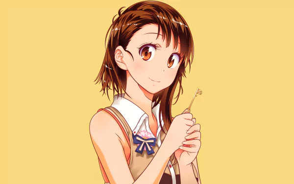 HD desktop wallpaper and background featuring Kosaki Onodera from the anime Nisekoi, with a yellow background.