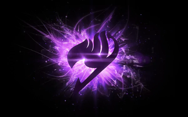 HD desktop wallpaper featuring the Fairy Tail emblem with a vibrant, purple energy burst effect in the background.